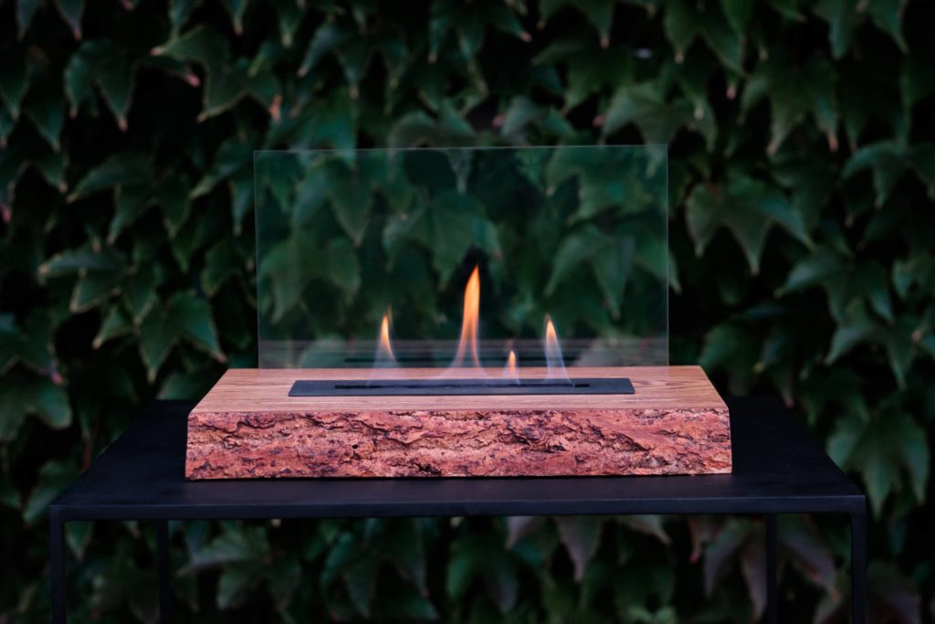 Ecological solid ash wood fireplace stained dark brown PROMETHEUS